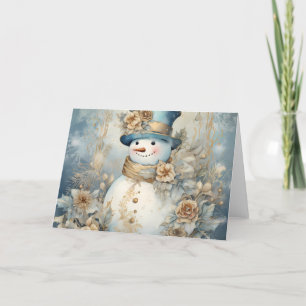 Elegant Blue and Gold Snowman Holiday Design