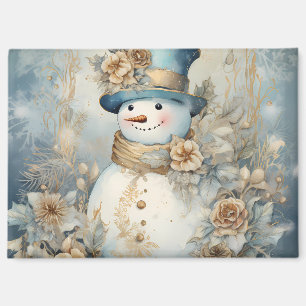 Elegant Blue and Gold Snowman Holiday Design Magnet