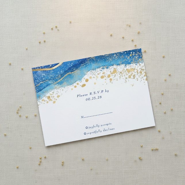 Elegant Blue and Gold splatter RSVP response  (Elegant Blue and Gold splatter RSVP response.)