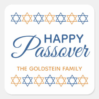 Elegant Blue and Gold Star of David Happy Passover Square Sticker