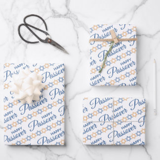 Elegant Blue and Gold Star of David Happy Passover Wrapping Paper Sheet