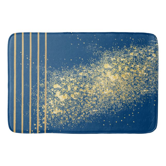 Elegant blue and gold stripes Bath Mat (Front)