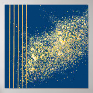 Elegant blue and Gold stripes Poster Paper (Matte)