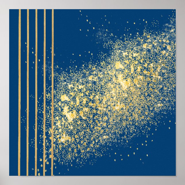 Elegant blue and Gold stripes Poster Paper (Matte) (Front)