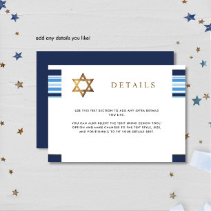 Elegant Blue and Gold Tallit Bar Mitzvah Details Enclosure Card