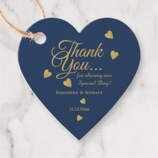 Elegant Blue And Gold Thank You Heart Wedding   Favour Tags