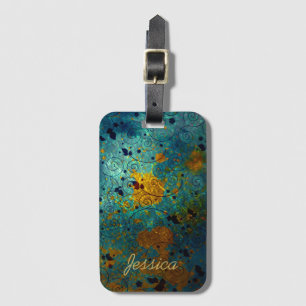 Elegant Blue and Gold Vine Abstract Personalised Luggage Tag
