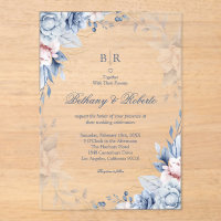 Elegant Blue and Gold Watercolor Floral Wedding