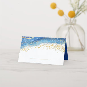 Elegant Blue and Gold Watercolor Table Name Place Card