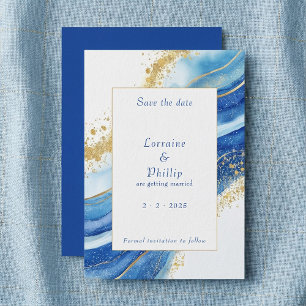 Elegant Blue and Gold Watercolor Wedding Save The Date
