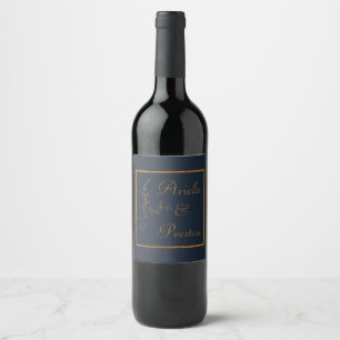 Elegant Blue and Gold Wine Label Set