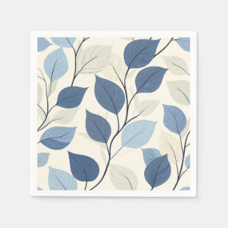 Elegant Blue and Gray Botanical Leaf Design Napkin