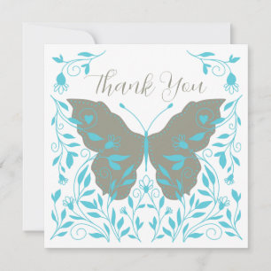 Elegant Blue and Gray Butterfly Thank You Card