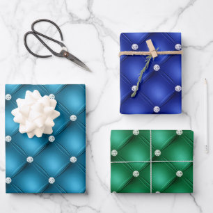 Elegant Blue and Green Diamond Tufted Patterns Wrapping Paper Sheet