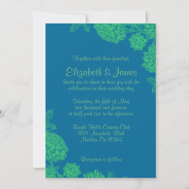 Elegant Blue And Green Wedding Invitations (Front)
