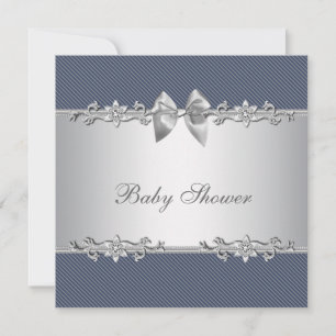Elegant Blue and Grey Baby Boy Shower Invitation