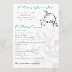 Elegant Blue and Grey Hummingbird Kiss Love Bird Programme