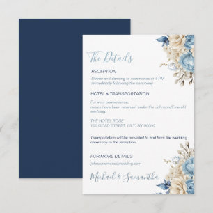 Elegant Blue and Ivory Rose Wedding Enclosure Card