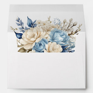 Elegant Blue and Ivory Rose Wedding Envelope