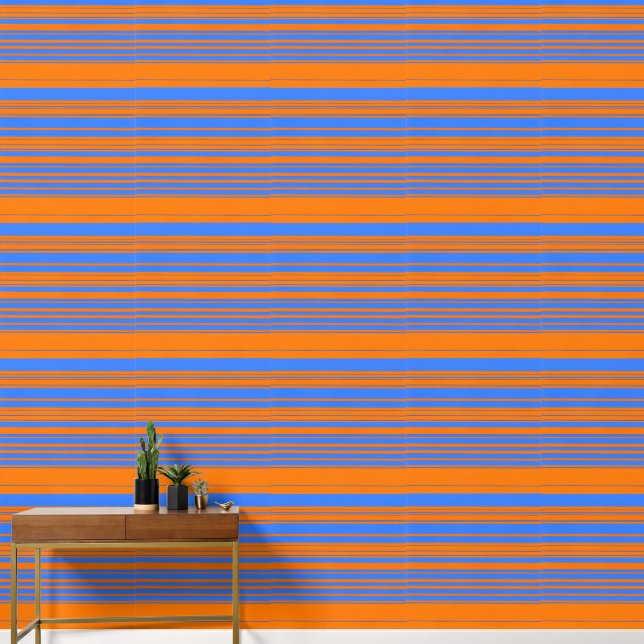 Elegant Blue and Orange stripes Wallpaper (Hallway)