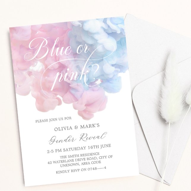 Elegant blue and pink smoke Baby Gender Reveal Invitation (Creator Uploaded)