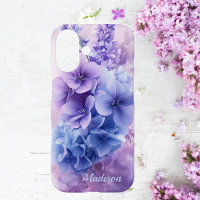 Elegant Blue and Purple Floral  iPhone 16 Case 