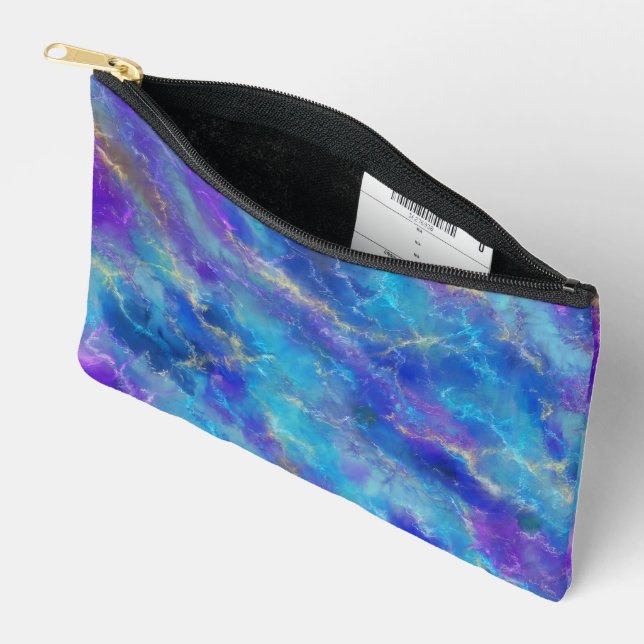 Elegant Blue And Purple Marble Pattern  Accessory Pouch (Open)