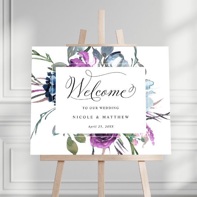 Elegant Blue and Purple Wedding Welcome Sign (Creator Uploaded)