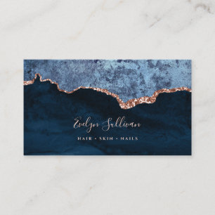 elegant blue and rose gold agate business card
