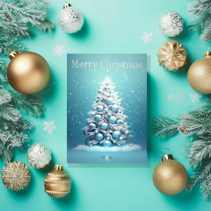 Elegant Blue and Silver Christmas Photo Holiday Card