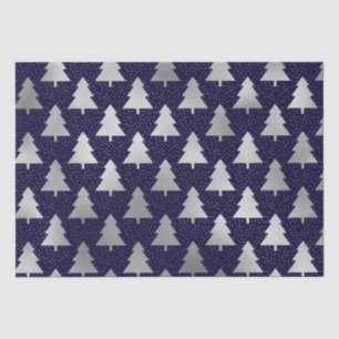 Elegant Blue and Silver Faux Foil Christmas Tree Tissue Paper