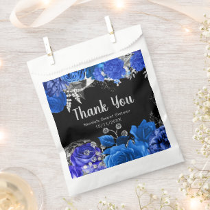 Elegant Blue and Silver Flowers Sweet Sixteen Favour Bags