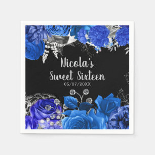 Elegant Blue and Silver Flowers Sweet Sixteen Napkin