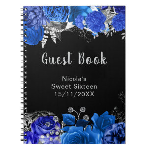Elegant Blue and Silver Flowers Sweet Sixteen Notebook