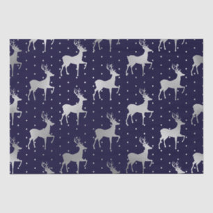Elegant Blue and Silver Foil Reindeer Christmas Tissue Paper