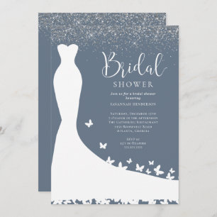 Elegant Blue and Silver Glitter Bridal Shower Invi Invitation