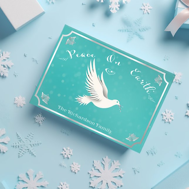 Elegant Blue and Silver 'Peace on Earth' Christmas Postcard (Creator Uploaded)