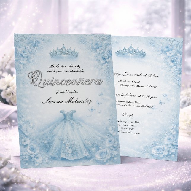 Elegant Blue and Silver Quinceanera  Invitation (Creator Uploaded)