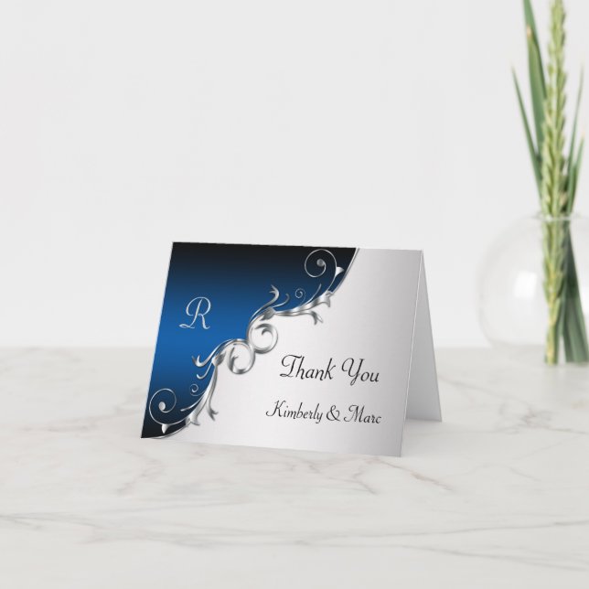 Elegant Blue and Silver Thank You Cards (Front)