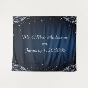 Elegant Blue and Silver Wedding Photo Backdrop Tapestry