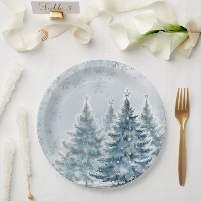 Elegant Blue and silver Winter Wonderland Paper Plate (Wedding)