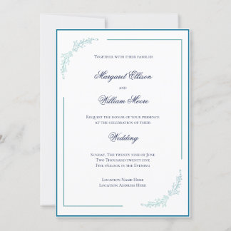 Elegant Blue and Teal Blossoms Wedding Invitation