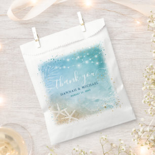 Elegant Blue and Teal Watercolor Beach Wedding Favour Bags
