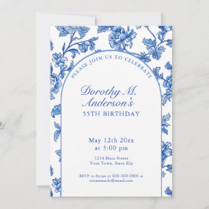 Elegant Blue and White 55th Birthday Party  Invitation