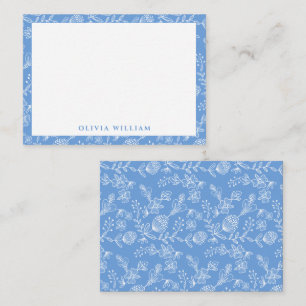 Elegant Blue And White Boho Floral Border Name Card