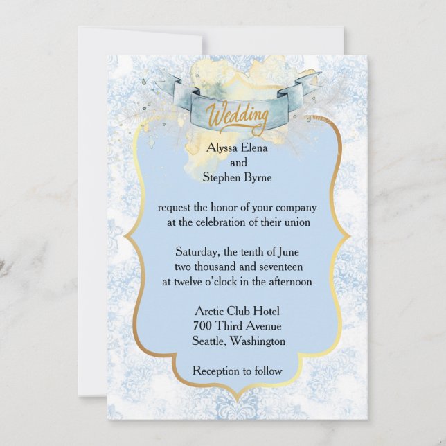 Elegant Blue and White Champagne Wedding Invitation (Front)