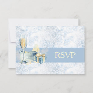Elegant Blue and White Champagne Wedding RSVP Card