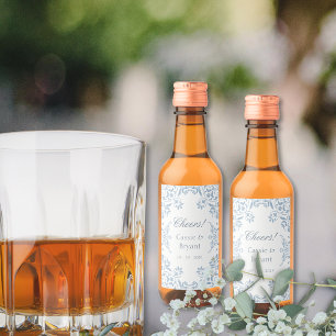 Elegant Blue and White Cheers Stylish Wedding Wine Label