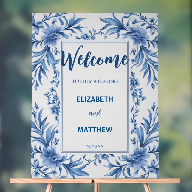 Elegant blue and white Chinoiserie antique Wedding Acrylic Sign (Neutral)