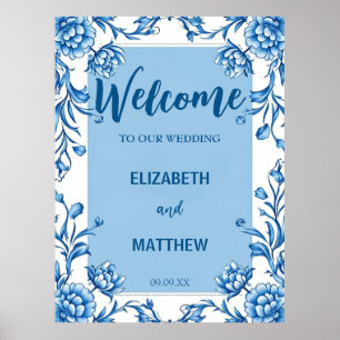 Elegant blue and white Chinoiserie antique Wedding Poster